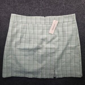 Francesca's Studio 19 Skirt Womens Large Green Plaid Polyester Mini Slit New